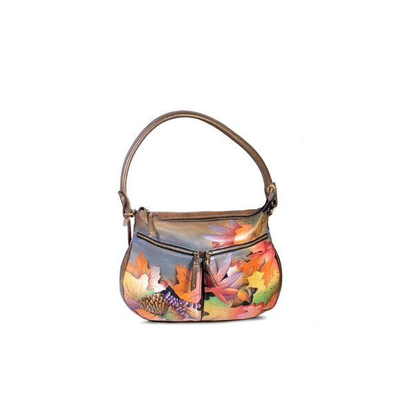 Anuschka Bags Fall Hand Painted Leather Organizer Shoulder Purse - Picture 2 of 12